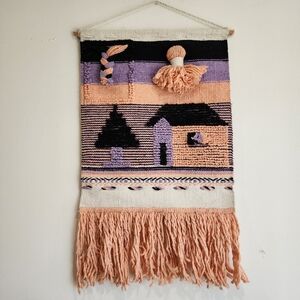 Boho Chic Pink Purple Blend Colors Hand Women Art Macramé Wall Décor